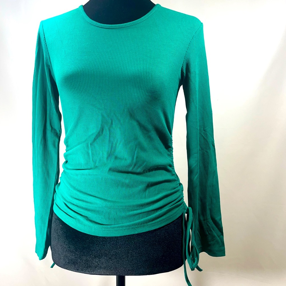 Green Ribbed Long Sleeve w/ Ruching